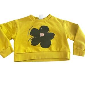 Marc Jacobs Girls Yellow Cropped Sweatshirt Black Flower Logo French Terry 5Y